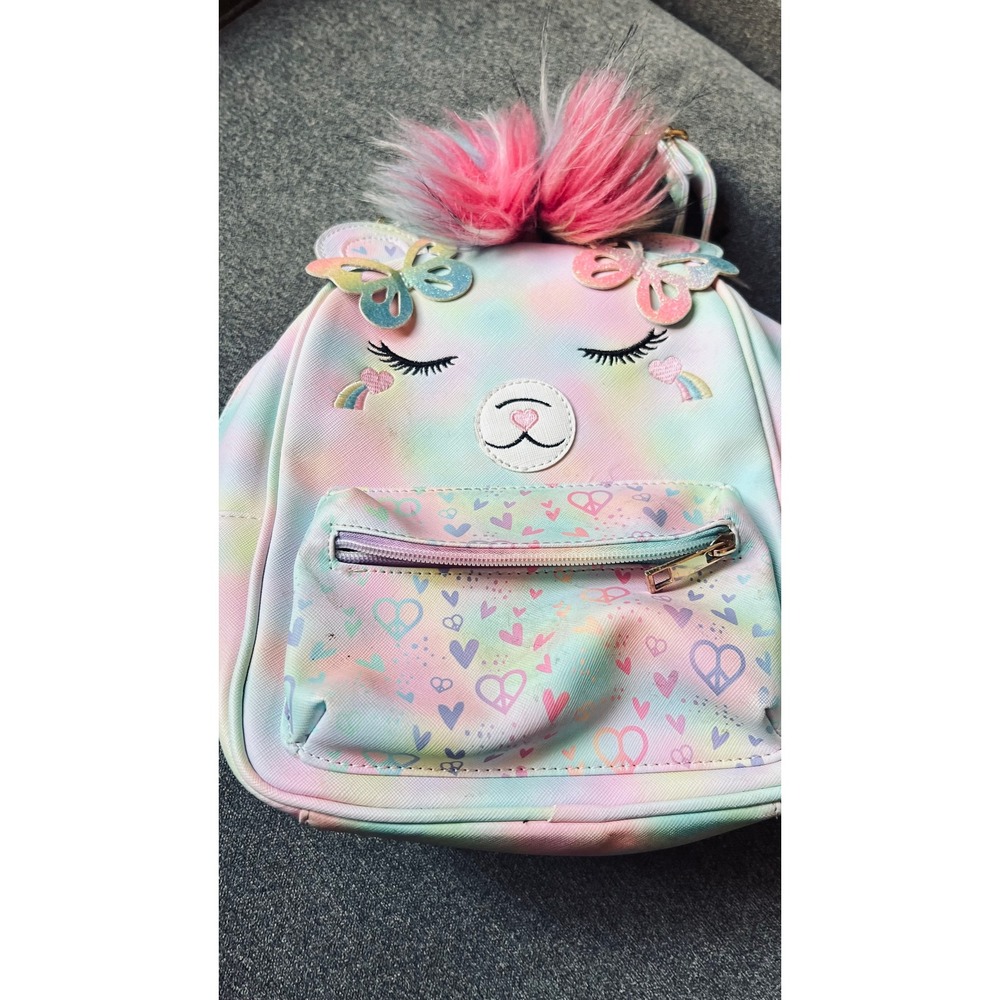 Unbranded Critter Mini Backpack Girls Small Pastel Tie Dye Butterfly Faux Fur